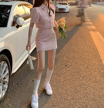 Harajuku Kawaii Fashion Korean Wonyoung Baby Pink Tweed Skirt Suit