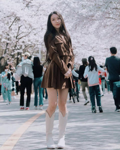 Korean Fashion Cinched Waist Double Breasted Blazer Dress Mini Dress (Camel)
