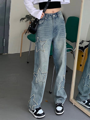 Y2K Star Patchwork Wide Leg High Waisted Jeans