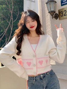 Kawaii Aesthetic Korean Fashion Pink Heart Cardigan