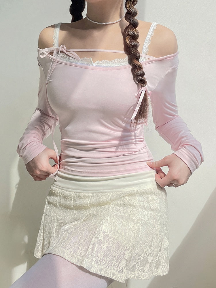 Pink Pilates Princess Balletcore Coquette Baby Pink Long Sleeve Top