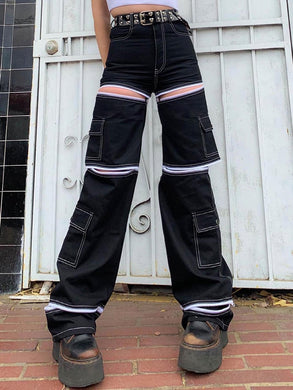 Y2K Acubi Womens Black Gray Cargo Pants