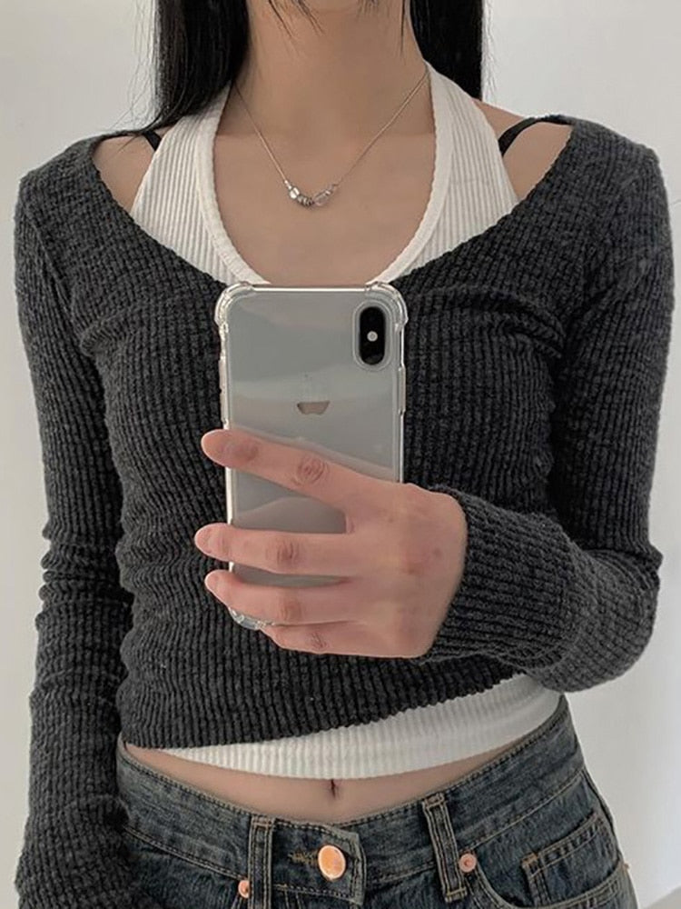 Y2K Cyber Fairy Grunge Aesthetic Acubi Double Layered Rib