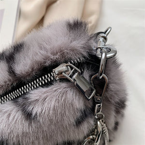 Korean Fashion Aesthetic Faux Fur Chain Shoulder Bag Gray
