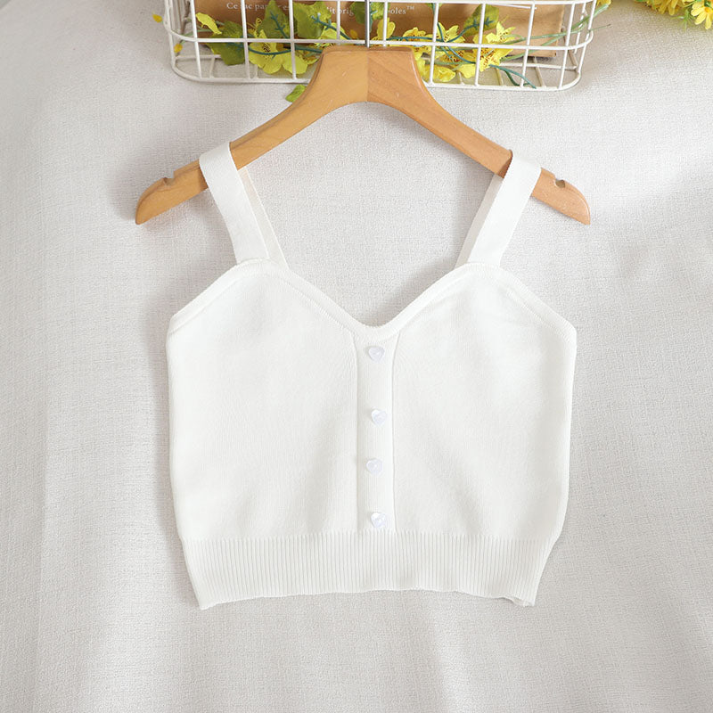 Harajuku Fashion Kawaii Pastel Color Heart Button Knit Tank