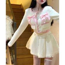 Kawaii Aesthetic Korean Jang Wonyoung Baby Pink White Tweed Two Piece Set