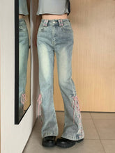 Harajuku Y2K Flare Jeans Pink Corset Lacing Flare Jeans