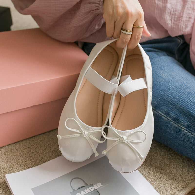 【日本未入荷】Shade leather ballerinas with elastic bands Red leather girls ballet flats with elastic band