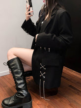 Harajuku Korean Fashion Street Fashion Oversized Black Blazer with Chain Details