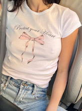 aesthetic tops for women pink bow white tshirt