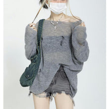 Harajuku Kawaii Fashion Y2K Fairycore Oversized Sheer Knit Sweater Grey