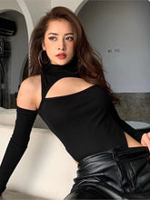 Korean Fashion Sexy Off Shoulder Halter Top Bodysuit with Sleeves (Black)