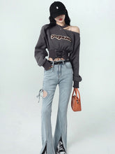Harajuku Korean Fashion Streetstyle Corsetry Inspired Asymmetric Cropped Sweatshirt