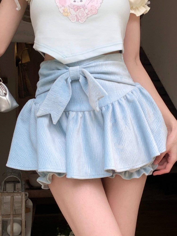 Kawaii Aesthetic Korean Fashion V Waist Pastel Chiffon Micro Skirt