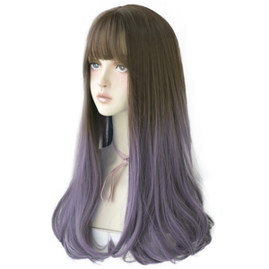 Korean Style Kpop Idol Wig Cosplay Synthetic Wig Brown Purple Ombre Straight Long Wig