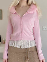 Kawaii Aesthetic Coquette Dollette Fur Lined Pearl Button Pink Cardigan