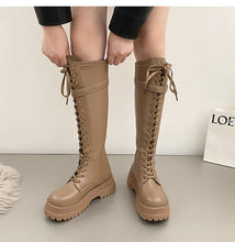 Harajuku Korean Fashion Knee High Laceup Combat Boots (Milk Tea Brown)