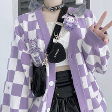 Kawaii Aesthetic My Melody Kuromi Pompompurin Cinnamoroll Checkered Knit Cardigan