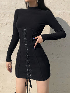 Harajuku Korean Style Turtleneck Corset Mini Dress (Black)