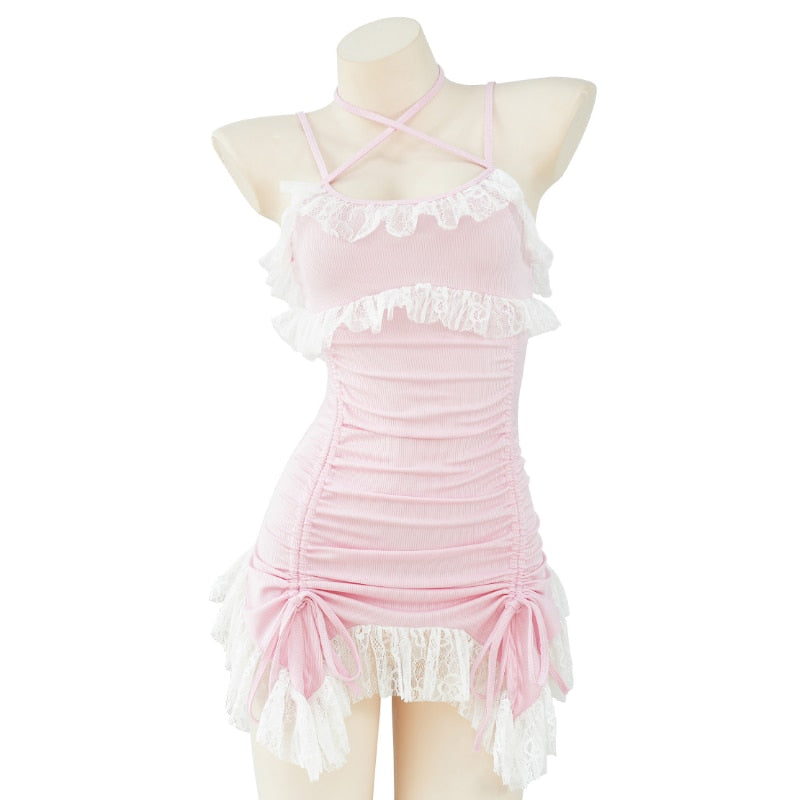 Harajuku Kawaii Y2K Baby Pink Ruched Dress The Kawaii Factory Harajuku Kawaii Y2K Baby Pink Ruched Dress The Kawaii Factory