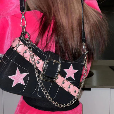 Harajuku Kawaii Aesthetic Gyaru Y2K Pink Stars Mini Shoulder Bag