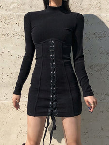 Harajuku Korean Style Turtleneck Corset Mini Dress (Black)