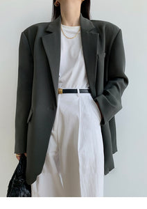 Korean Fashion Long Oversized Blazer Gray