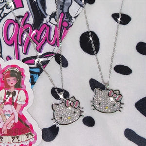 Harajuku Kawaii Aesthetic Y2K Hello Kitty Bling Rhinestone Necklace