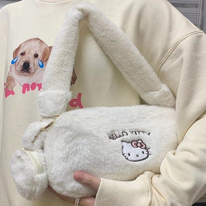 Y2K Kawaii Aesthetic Hello Kitty Faux Fur Plush Shoulder Bag