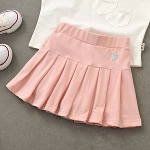 Balletcore Kawaii Aesthetic Heart Embroidery Elastic Waist Tennis Skirt