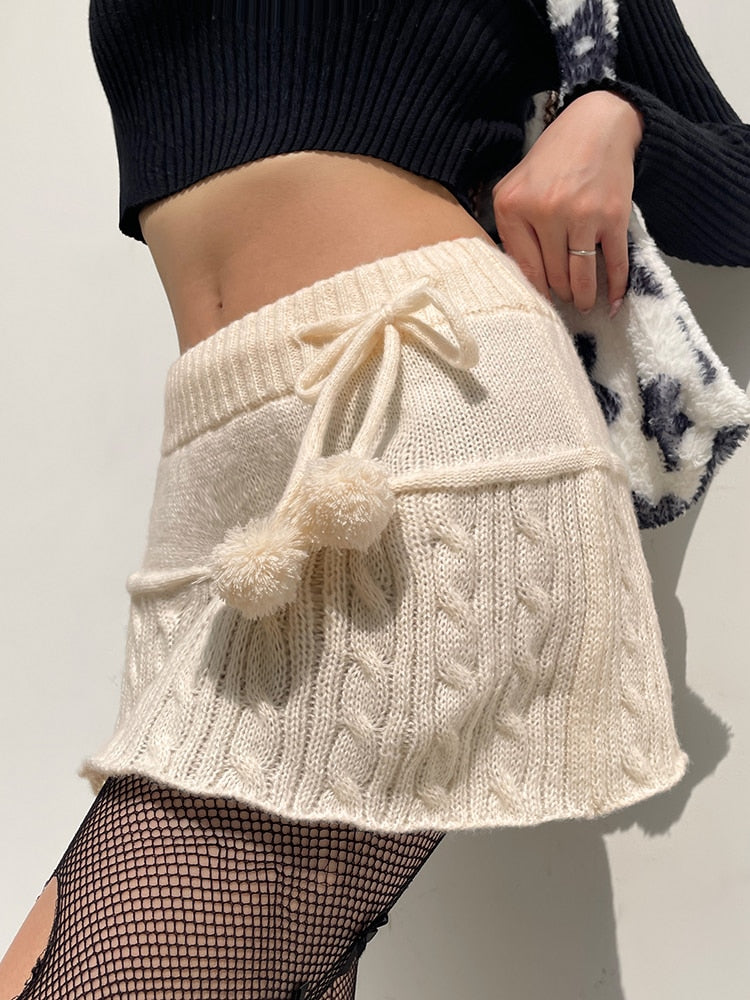 Kawaii Aesthetic Balletcore Ballerina Pom Pom Knit Skirt – The Kawaii ...