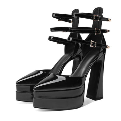 Gothic Platform Pointed Toe Patent Leather High Heel Pumps