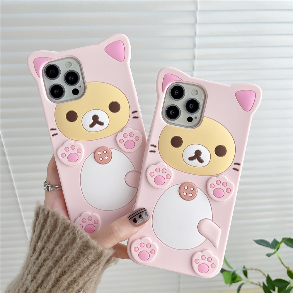 Harajuku Kawaii Rilakkuma Korilakkuma Pink Cat Silicone iPhone Case The Kawaii Factory Harajuku Kawaii Rilakkuma Korilakkuma Pink Cat Silicone iPhone Case The Kawaii Factory