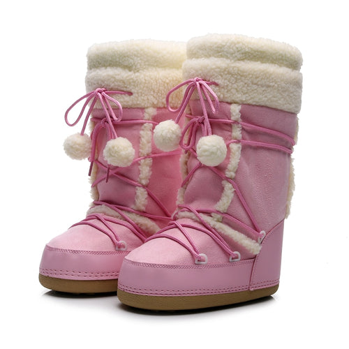 Harajuku Kawaii Aesthetic Winter Coquette Pink Fur Boots