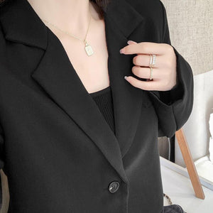 Korean Fashion Oversized Cropped Blazer Black