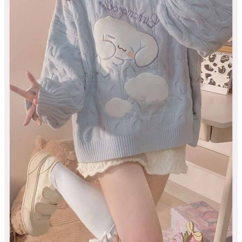 Cute Light Blue Sweater Face The Day Light Blue Cardigan – Shop
