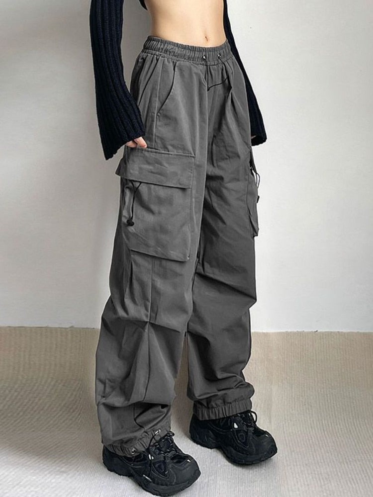 The Kawaii Factory Y2K Acubi Womens Black Gray Cargo Pants Gray / M