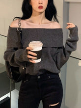 korean fashion dark gray off shoulder sweater womens
