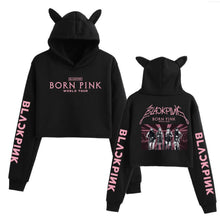 womens blackpink born pink cropped hoodie black