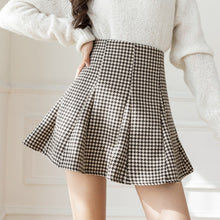 Harajuku Korean Style Dark Academia Aesthetic High Waist Houndstooth Pattern Plaid Skirt (Brown/Black)