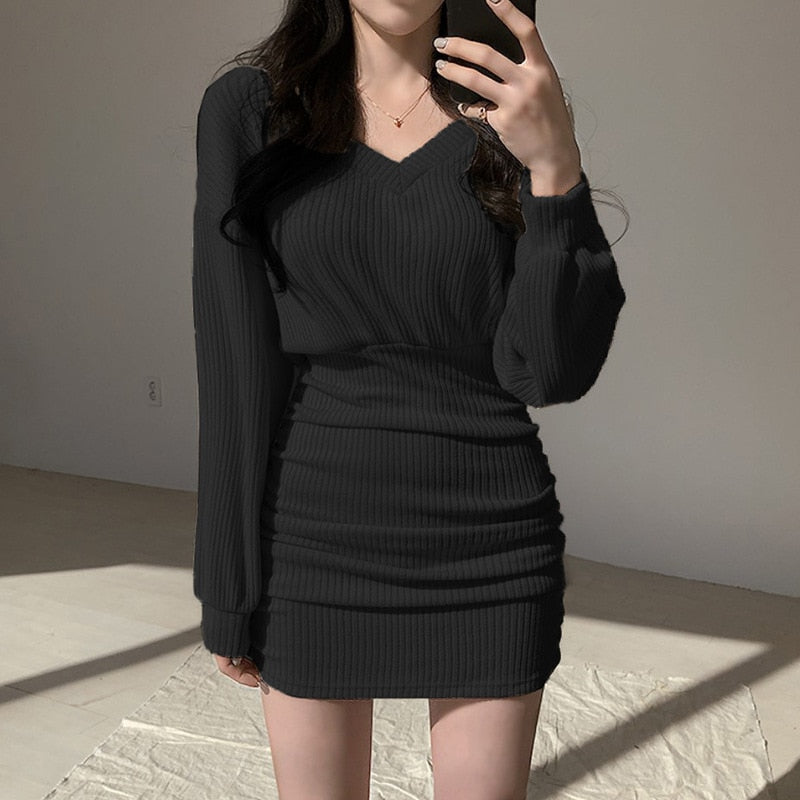 Korean Style Mini Dress With Long Sleeves Black Cake Mini Dress Women Vintage Design Square Collar Korean Style Mini Dress With Long Sleeves Black Cake Mini Dress Women Vintage Design Square Collar