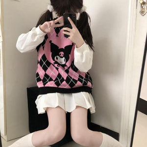 womens kuromi sweater vest black pink