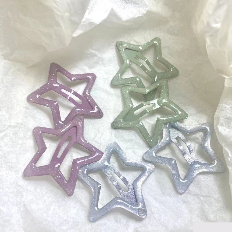 Y2K Pastel Iridescent Star Hairclips Star Girl Aesthetic Hair Clips ...