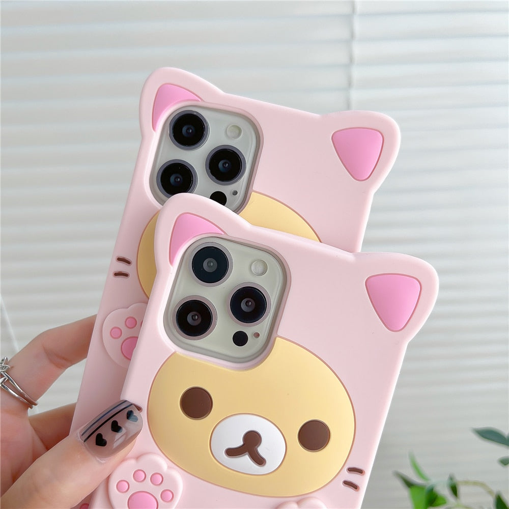 Harajuku Kawaii Rilakkuma Korilakkuma Pink Cat Silicone iPhone Case The Kawaii Factory Harajuku Kawaii Rilakkuma Korilakkuma Pink Cat Silicone iPhone Case The Kawaii Factory