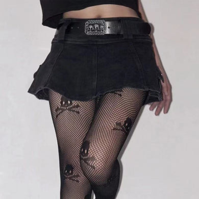 Harajuku Y2K Goth 90s Vintage Grunge Rockstar Girlfriend Aesthetic Black Denim Micro Skirt with Belt