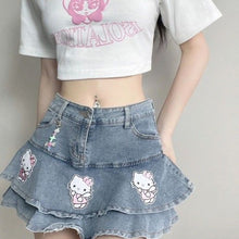 Harajuku Kawaii Aesethetic Y2K Hello Kitty Denim Mini Skirt
