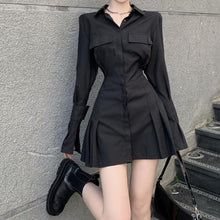 Korean Fashion Cinched Waist Mini Shirt Dress (Black)