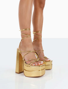 womens chunky heel high heel platform gold lace up sandals