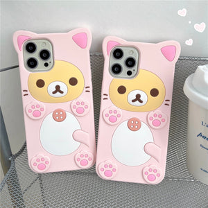 Harajuku Kawaii Rilakkuma Korilakkuma Pink Cat Silicone iPhone Case