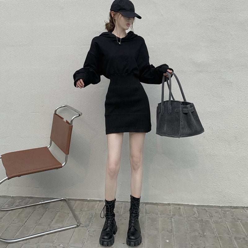 Harajuku Korean Fashion Cinched Waist Hoodie Dress Mini Dress (Black) The Kawaii Factory Harajuku Korean Fashion Cinched Waist Hoodie Dress Mini Dress (Black) The Kawaii Factory